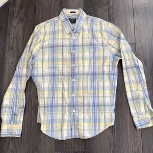 Abercrombie & Fitch Men's Blue and Yellow Casual Long Sleeve ButtonUp Size Large